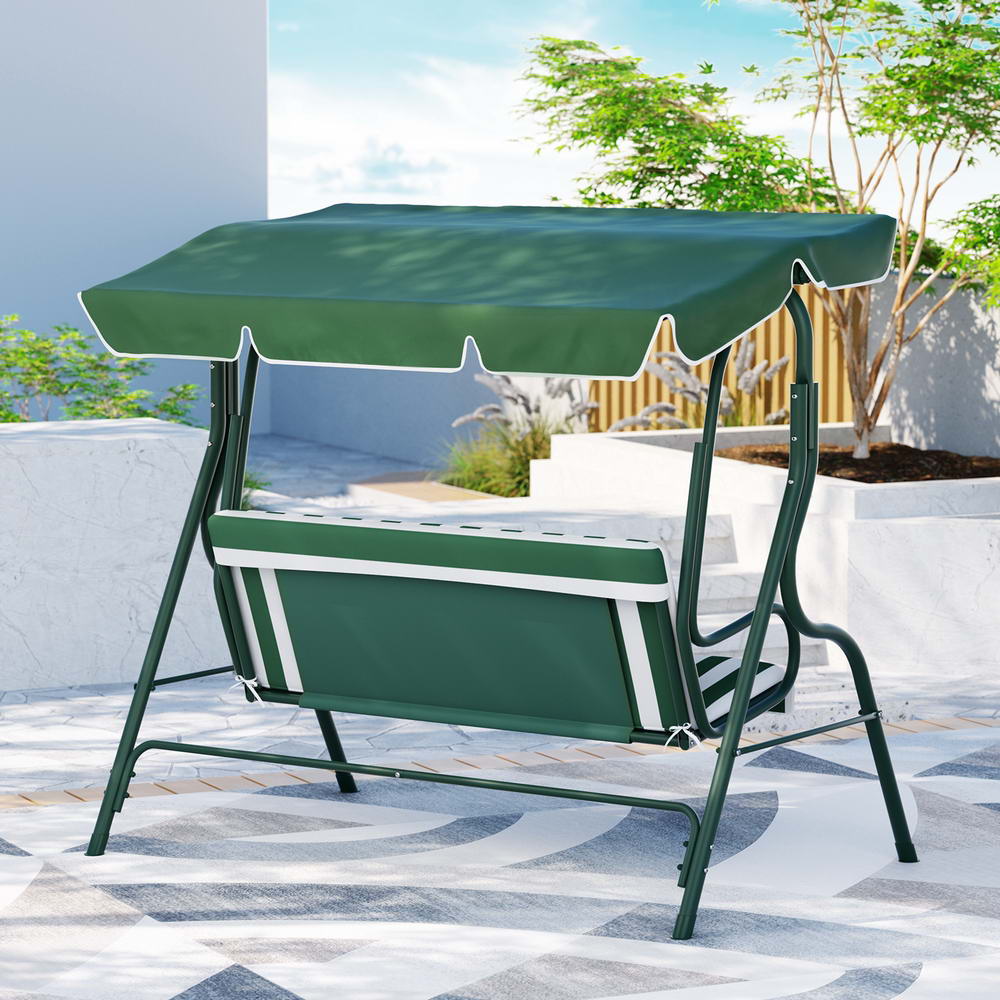 Outdoor Swing Chair Garden Bench Furniture Canopy 3 Seater White Green - Furniture > Outdoor - Rivercity House & Home Co. (ABN 18 642 972 209) - Affordable Modern Furniture Australia