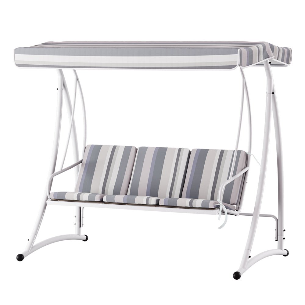 Outdoor Swing Chair Garden Bench Furniture Canopy 3 Seater White Grey - Furniture > Outdoor > Outdoor Chairs - Rivercity House & Home Co. (ABN 18 642 972 209) - Affordable Modern Furniture Australia