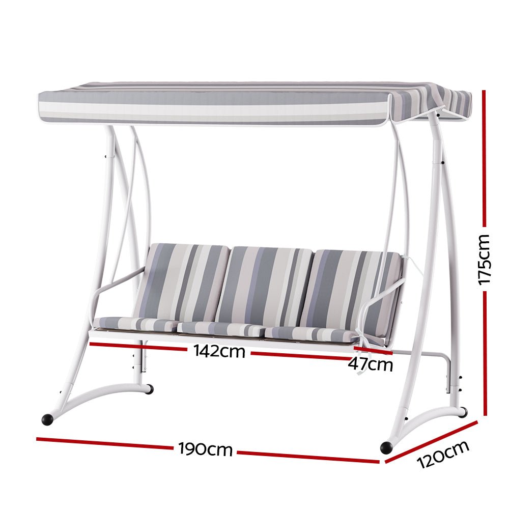 Outdoor Swing Chair Garden Bench Furniture Canopy 3 Seater White Grey - Furniture > Outdoor > Outdoor Chairs - Rivercity House & Home Co. (ABN 18 642 972 209) - Affordable Modern Furniture Australia