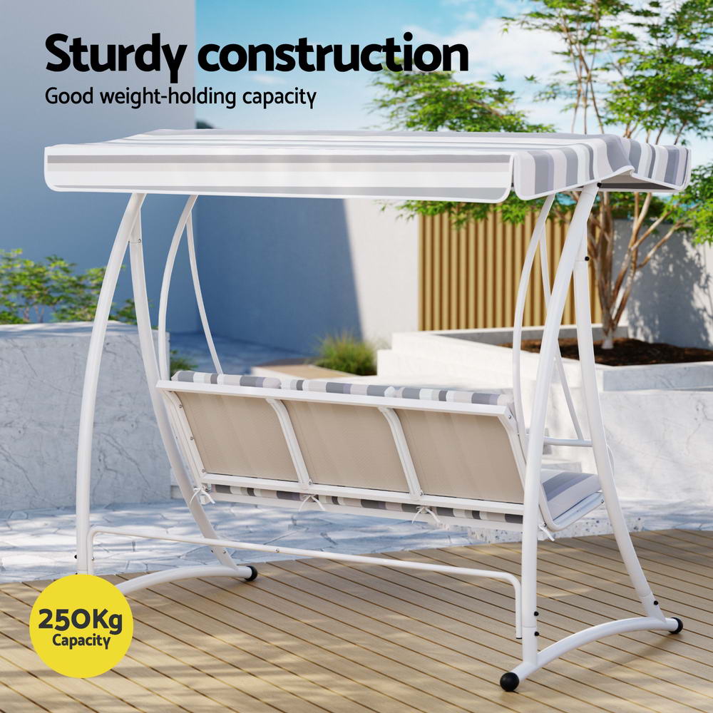 Outdoor Swing Chair Garden Bench Furniture Canopy 3 Seater White Grey - Furniture > Outdoor > Outdoor Chairs - Rivercity House & Home Co. (ABN 18 642 972 209) - Affordable Modern Furniture Australia