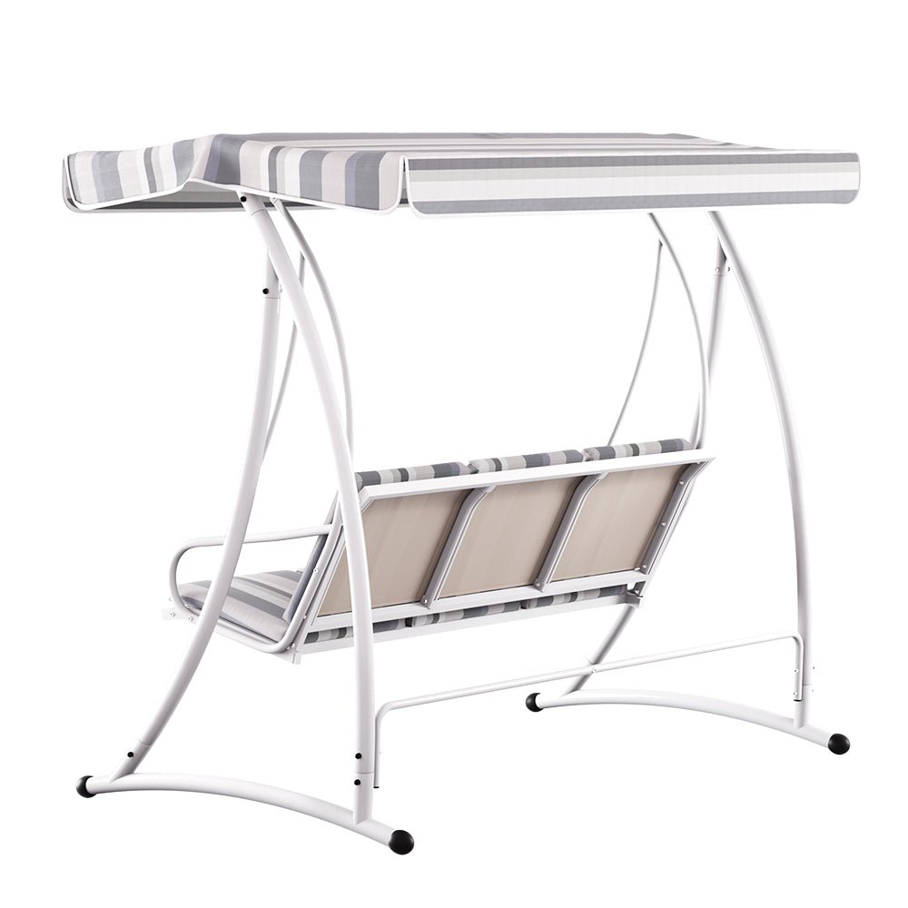 Outdoor Swing Chair Garden Bench Furniture Canopy 3 Seater White Grey - Furniture > Outdoor > Outdoor Chairs - Rivercity House & Home Co. (ABN 18 642 972 209) - Affordable Modern Furniture Australia