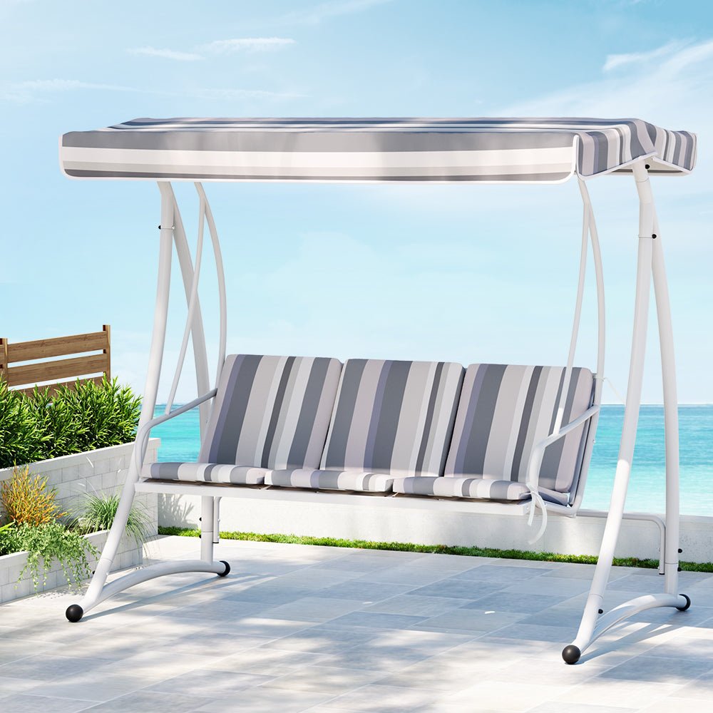 Outdoor Swing Chair Garden Bench Furniture Canopy 3 Seater White Grey - Furniture > Outdoor > Outdoor Chairs - Rivercity House & Home Co. (ABN 18 642 972 209) - Affordable Modern Furniture Australia