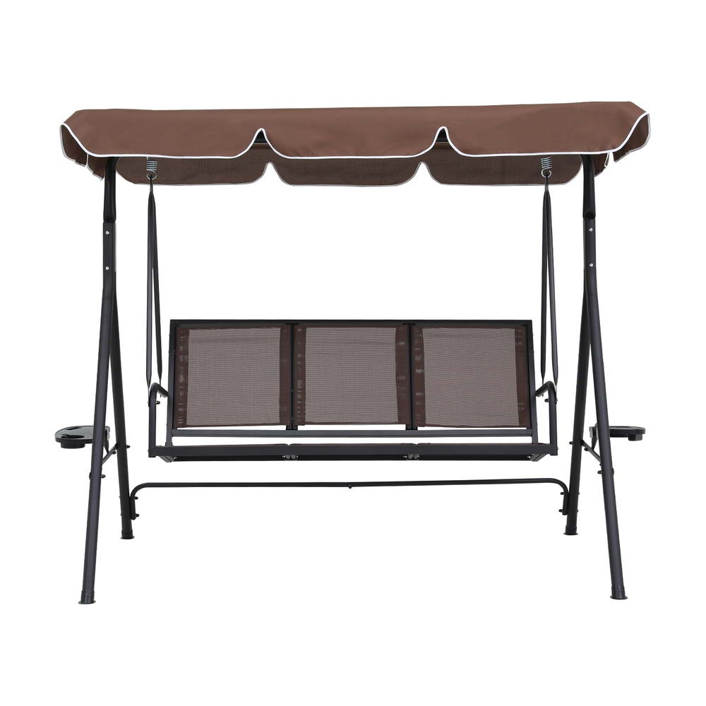 Outdoor Swing Chair Garden Chair Canopy Cup Holder 3 Seater Brown - Furniture > Outdoor > Outdoor Chairs - Rivercity House & Home Co. (ABN 18 642 972 209) - Affordable Modern Furniture Australia