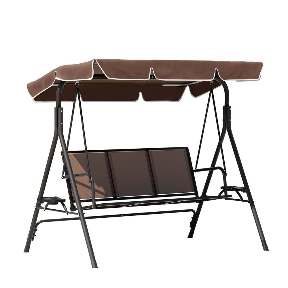 Outdoor Swing Chair Garden Chair Canopy Cup Holder 3 Seater Brown - Furniture > Outdoor > Outdoor Chairs - Rivercity House & Home Co. (ABN 18 642 972 209) - Affordable Modern Furniture Australia