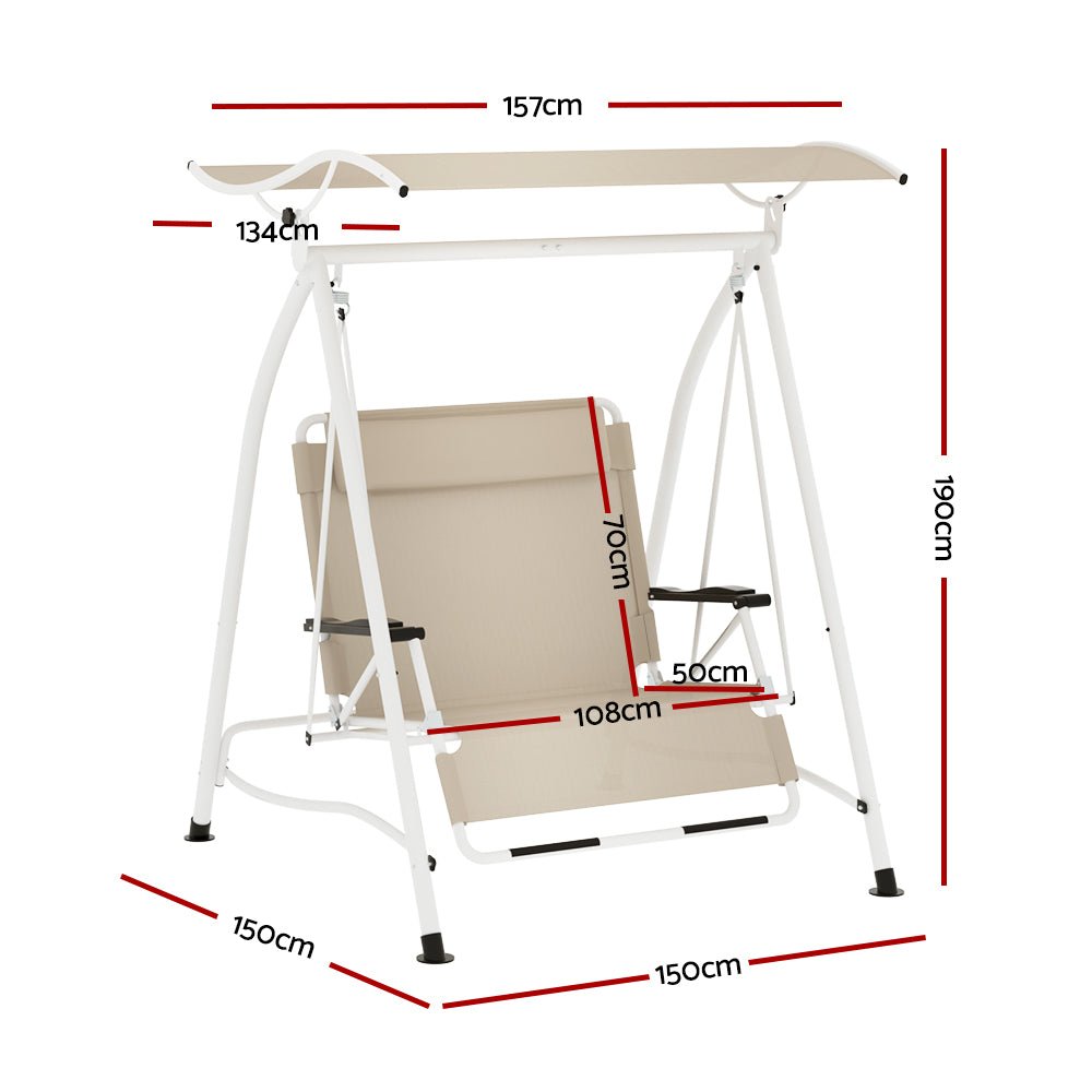 Outdoor Swing Chair Garden Lounger Furniture Canopy 2 Seater Beige - Furniture > Outdoor > Outdoor Chairs - Rivercity House & Home Co. (ABN 18 642 972 209) - Affordable Modern Furniture Australia