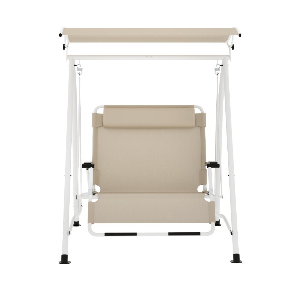 Outdoor Swing Chair Garden Lounger Furniture Canopy 2 Seater Beige - Furniture > Outdoor > Outdoor Chairs - Rivercity House & Home Co. (ABN 18 642 972 209) - Affordable Modern Furniture Australia