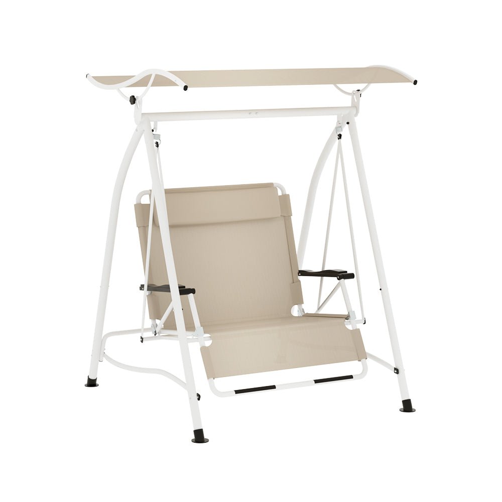 Outdoor Swing Chair Garden Lounger Furniture Canopy 2 Seater Beige - Furniture > Outdoor > Outdoor Chairs - Rivercity House & Home Co. (ABN 18 642 972 209) - Affordable Modern Furniture Australia