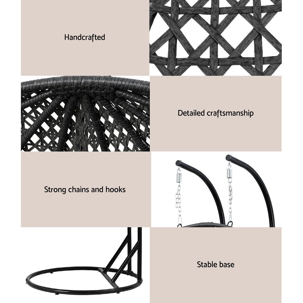 Outdoor Swing Chair Hanging Rattan Patio Furniture Pod Stand Cushion 2 Seater - Home & Garden > Hammocks > Hammocks & Accessories - Rivercity House & Home Co. (ABN 18 642 972 209) - Affordable Modern Furniture Australia