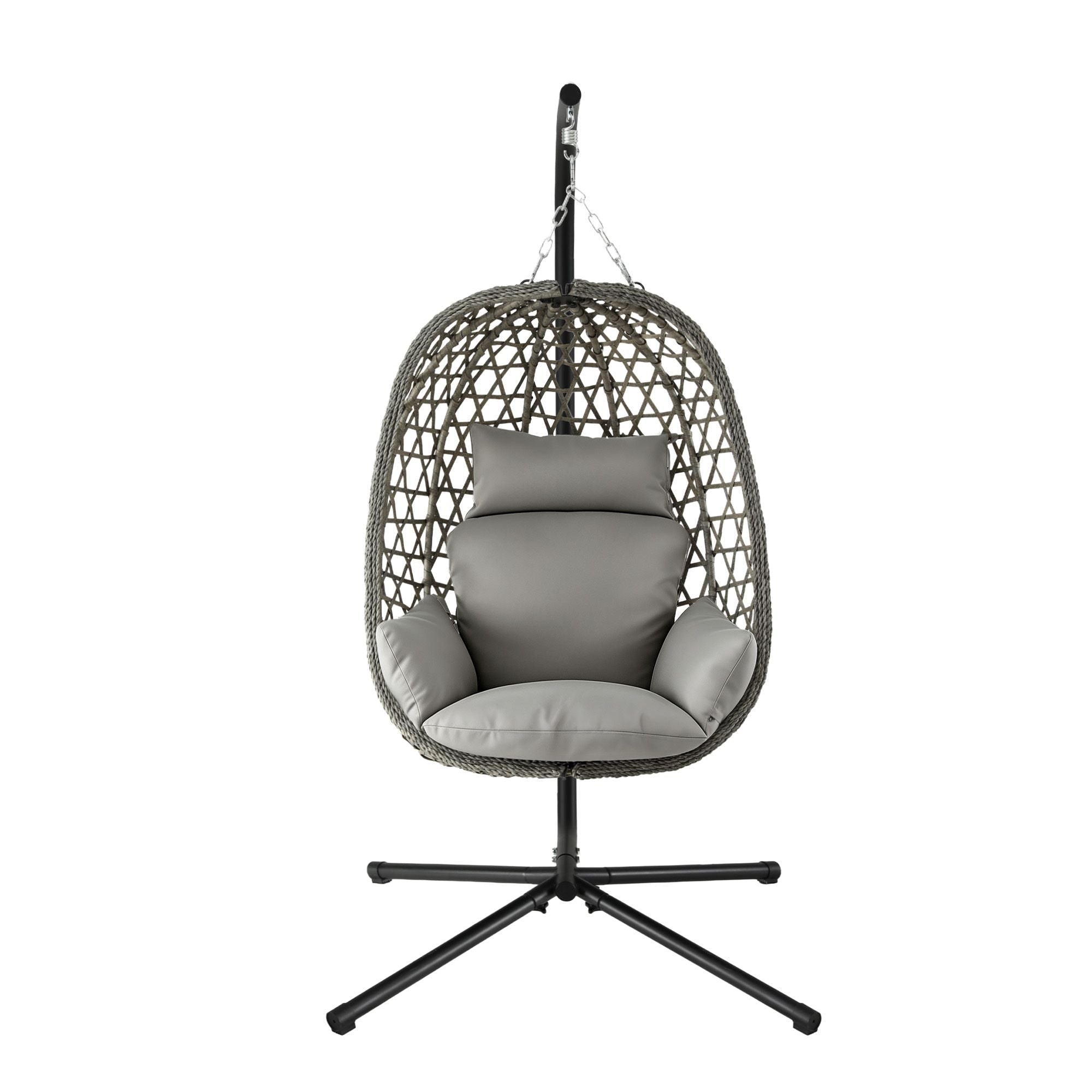 Outdoor Swing Chair with Stand and Cushion 102x192cm - Grey - Furniture > Outdoor > Outdoor Chairs - Rivercity House & Home Co. (ABN 18 642 972 209) - Affordable Modern Furniture Australia