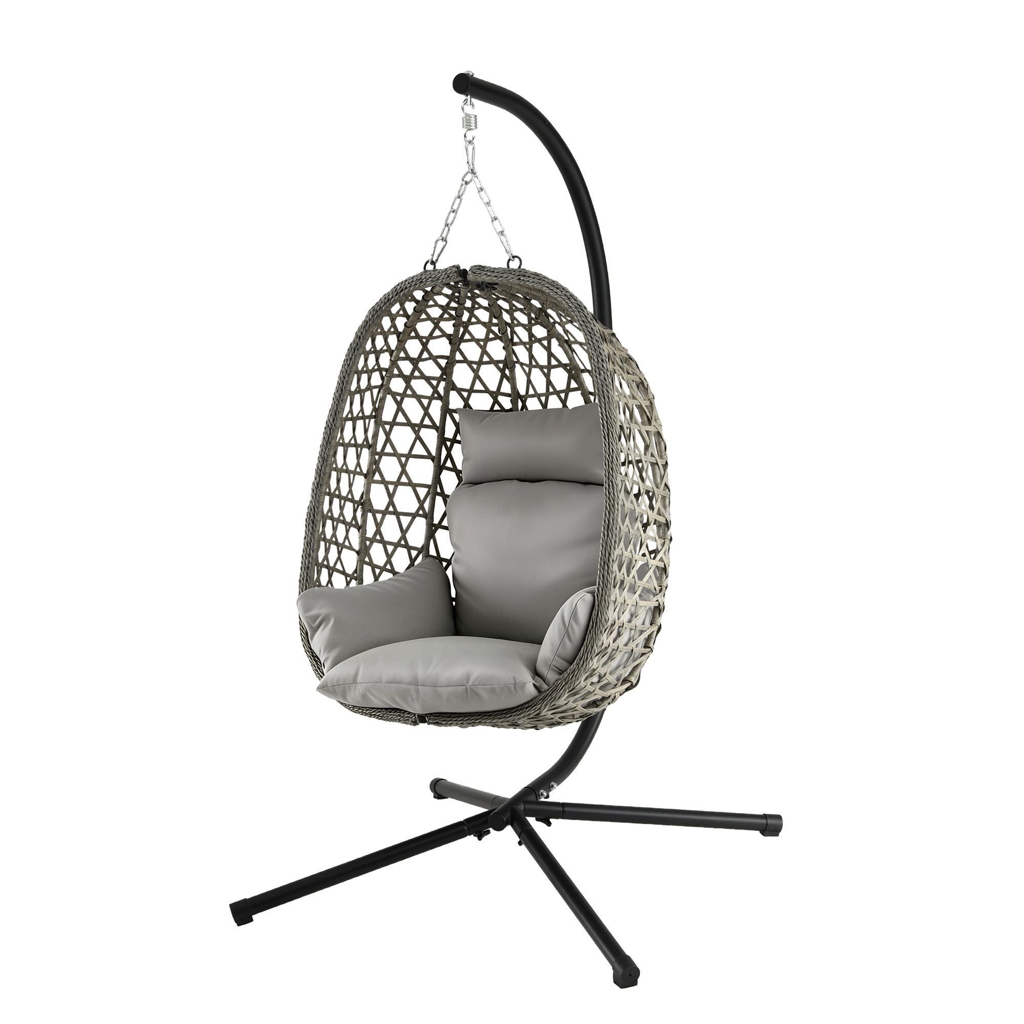 Outdoor Swing Chair with Stand and Cushion 102x192cm - Grey - Furniture > Outdoor > Outdoor Chairs - Rivercity House & Home Co. (ABN 18 642 972 209) - Affordable Modern Furniture Australia