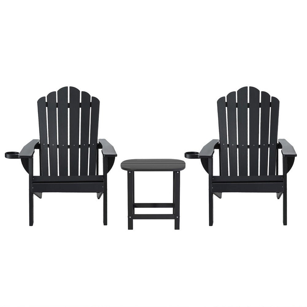 Outdoor Table and Chairs HDPE Adirondack Beach Chair Sun Lounge Patio Furniture Garden Black - Furniture > Outdoor > Outdoor Chairs - Rivercity House & Home Co. (ABN 18 642 972 209) - Affordable Modern Furniture Australia