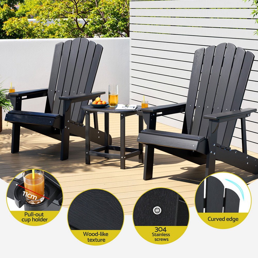 Outdoor Table and Chairs HDPE Adirondack Beach Chair Sun Lounge Patio Furniture Garden Black - Furniture > Outdoor > Outdoor Chairs - Rivercity House & Home Co. (ABN 18 642 972 209) - Affordable Modern Furniture Australia