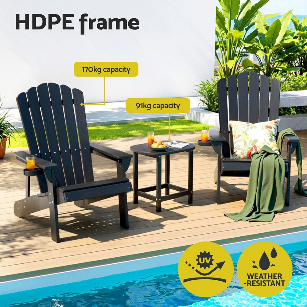 Outdoor Table and Chairs HDPE Adirondack Beach Chair Sun Lounge Patio Furniture Garden Black - Furniture > Outdoor > Outdoor Chairs - Rivercity House & Home Co. (ABN 18 642 972 209) - Affordable Modern Furniture Australia
