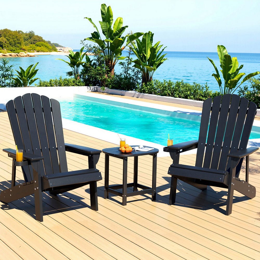 Outdoor Table and Chairs HDPE Adirondack Beach Chair Sun Lounge Patio Furniture Garden Black - Furniture > Outdoor > Outdoor Chairs - Rivercity House & Home Co. (ABN 18 642 972 209) - Affordable Modern Furniture Australia