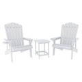 Outdoor Adirondack Chair and Table Set with Cup Holders and Reclined Backrest - White