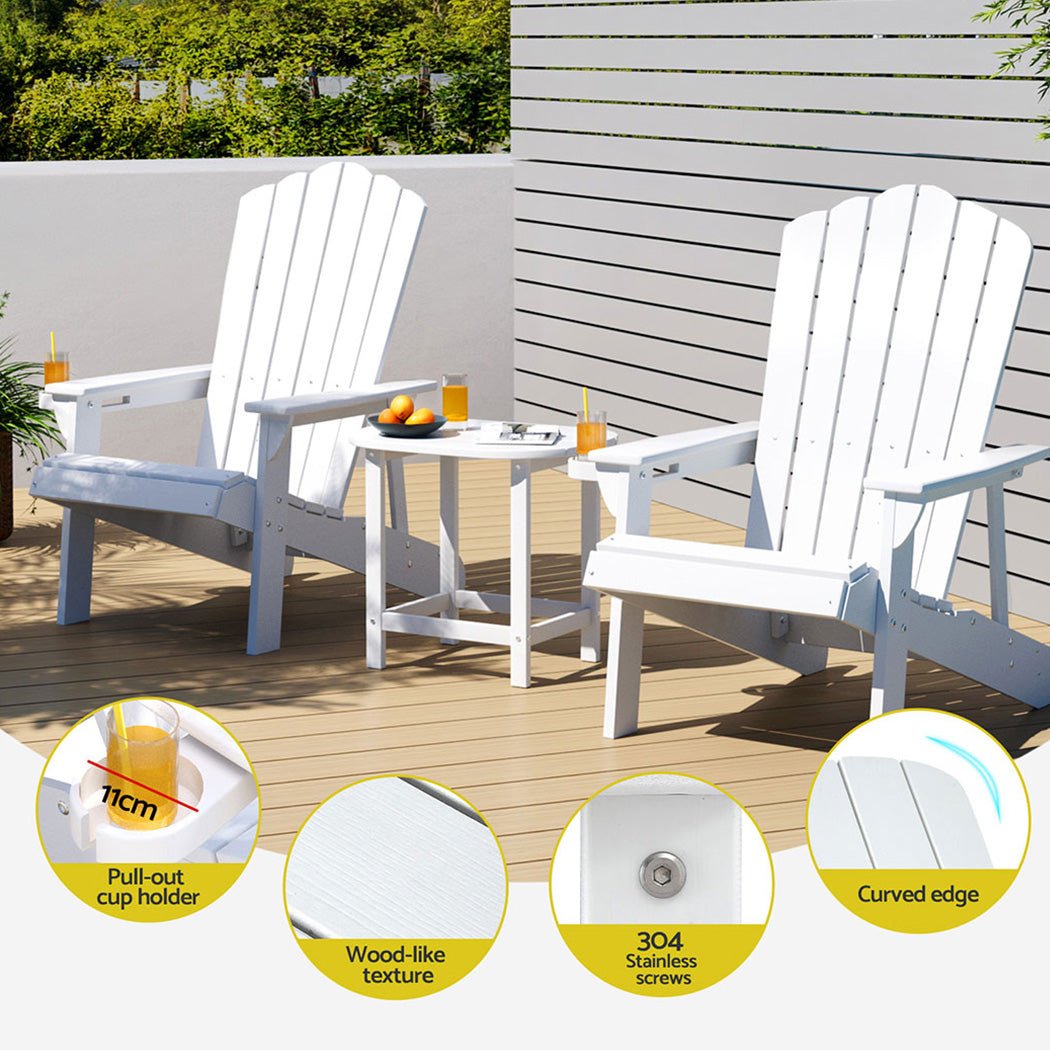 Outdoor Table and Chairs HDPE Adirondack Beach Chair Sun Lounge Patio Furniture Garden White - Furniture > Outdoor > Outdoor Chairs - Rivercity House & Home Co. (ABN 18 642 972 209) - Affordable Modern Furniture Australia