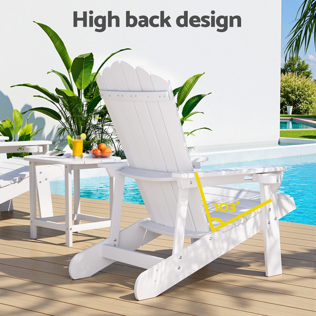 Outdoor Table and Chairs HDPE Adirondack Beach Chair Sun Lounge Patio Furniture Garden White - Furniture > Outdoor > Outdoor Chairs - Rivercity House & Home Co. (ABN 18 642 972 209) - Affordable Modern Furniture Australia