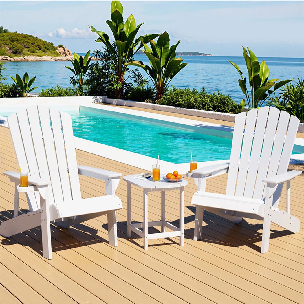 Outdoor Table and Chairs HDPE Adirondack Beach Chair Sun Lounge Patio Furniture Garden White - Furniture > Outdoor > Outdoor Chairs - Rivercity House & Home Co. (ABN 18 642 972 209) - Affordable Modern Furniture Australia