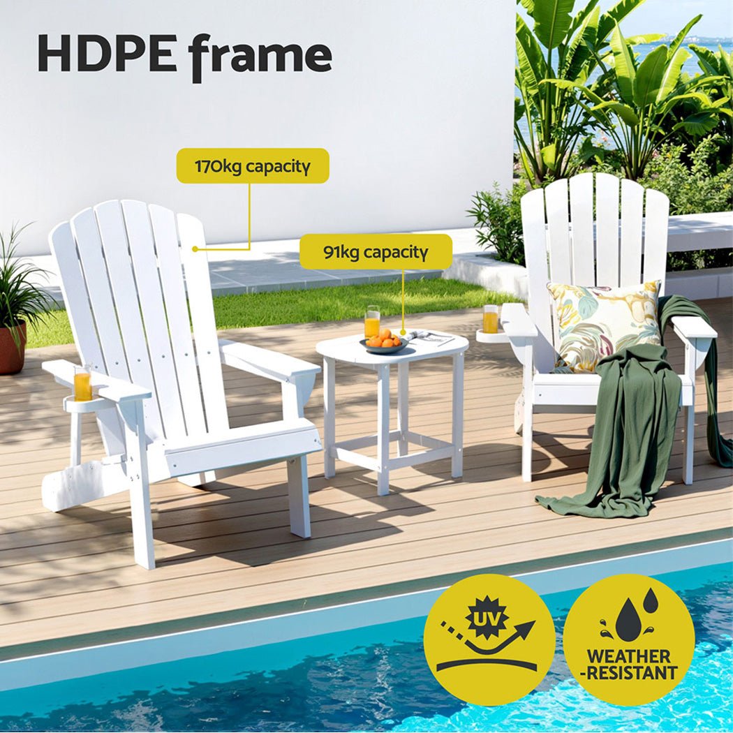 Outdoor Table and Chairs HDPE Adirondack Beach Chair Sun Lounge Patio Furniture Garden White - Furniture > Outdoor > Outdoor Chairs - Rivercity House & Home Co. (ABN 18 642 972 209) - Affordable Modern Furniture Australia