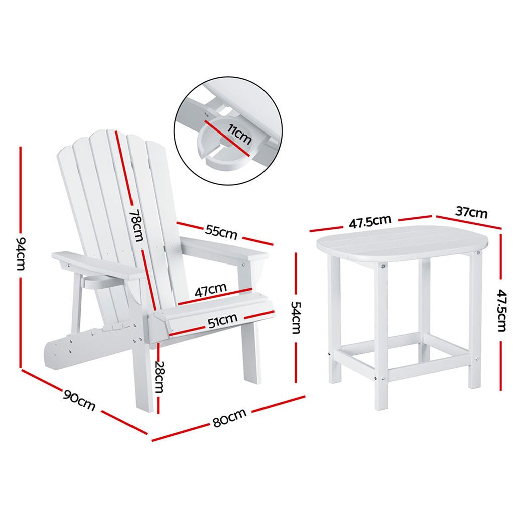 Outdoor Table and Chairs HDPE Adirondack Beach Chair Sun Lounge Patio Furniture Garden White - Furniture > Outdoor > Outdoor Chairs - Rivercity House & Home Co. (ABN 18 642 972 209) - Affordable Modern Furniture Australia
