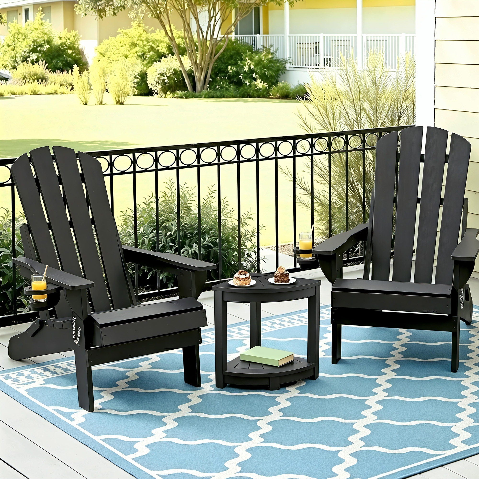 Outdoor Table and Chairs HDPE Folding Adirondack Beach Chair Patio Furniture Black - Furniture > Outdoor > Outdoor Chairs - Rivercity House & Home Co. (ABN 18 642 972 209) - Affordable Modern Furniture Australia