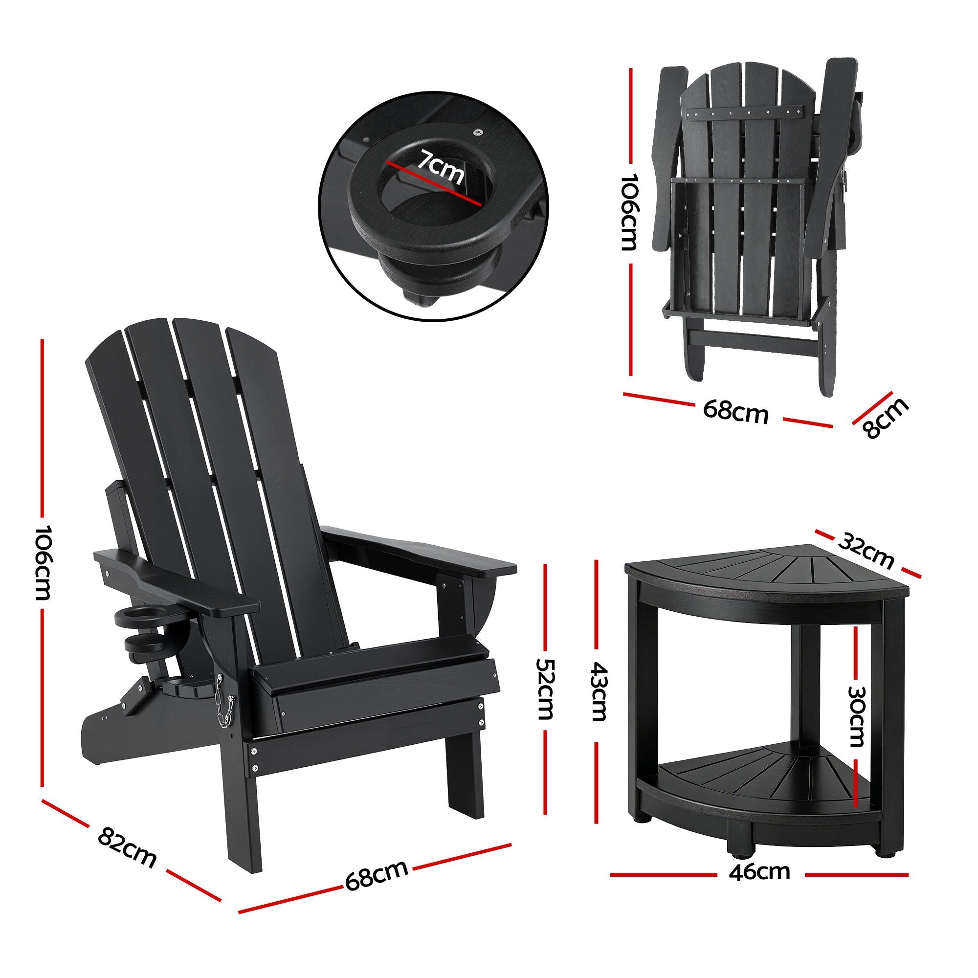 Outdoor Table and Chairs HDPE Folding Adirondack Beach Chair Patio Furniture Black - Furniture > Outdoor > Outdoor Chairs - Rivercity House & Home Co. (ABN 18 642 972 209) - Affordable Modern Furniture Australia