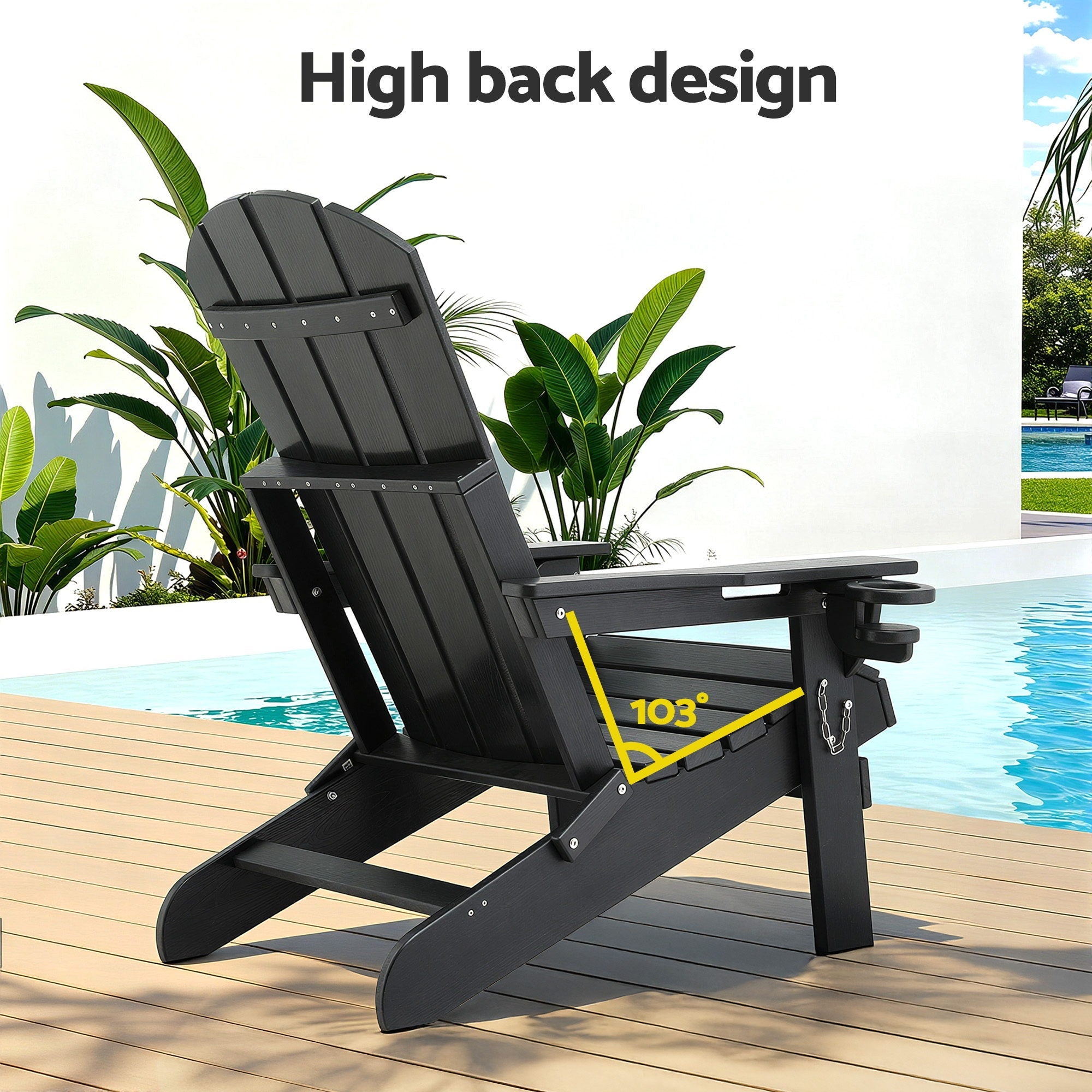 Outdoor Table and Chairs HDPE Folding Adirondack Beach Chair Patio Furniture Black - Furniture > Outdoor > Outdoor Chairs - Rivercity House & Home Co. (ABN 18 642 972 209) - Affordable Modern Furniture Australia