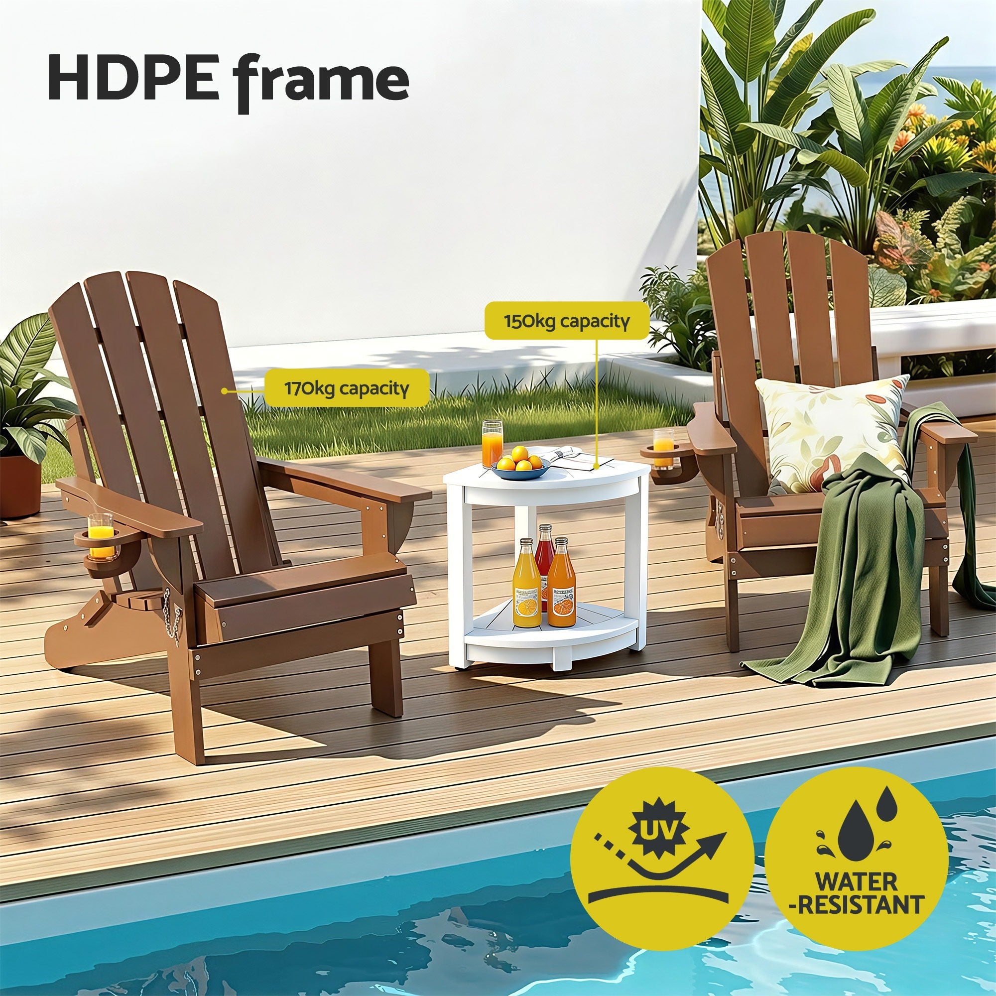 Outdoor Table and Chairs HDPE Folding Adirondack Beach Chair Patio Furniture - Furniture > Outdoor > Outdoor Chairs - Rivercity House & Home Co. (ABN 18 642 972 209) - Affordable Modern Furniture Australia