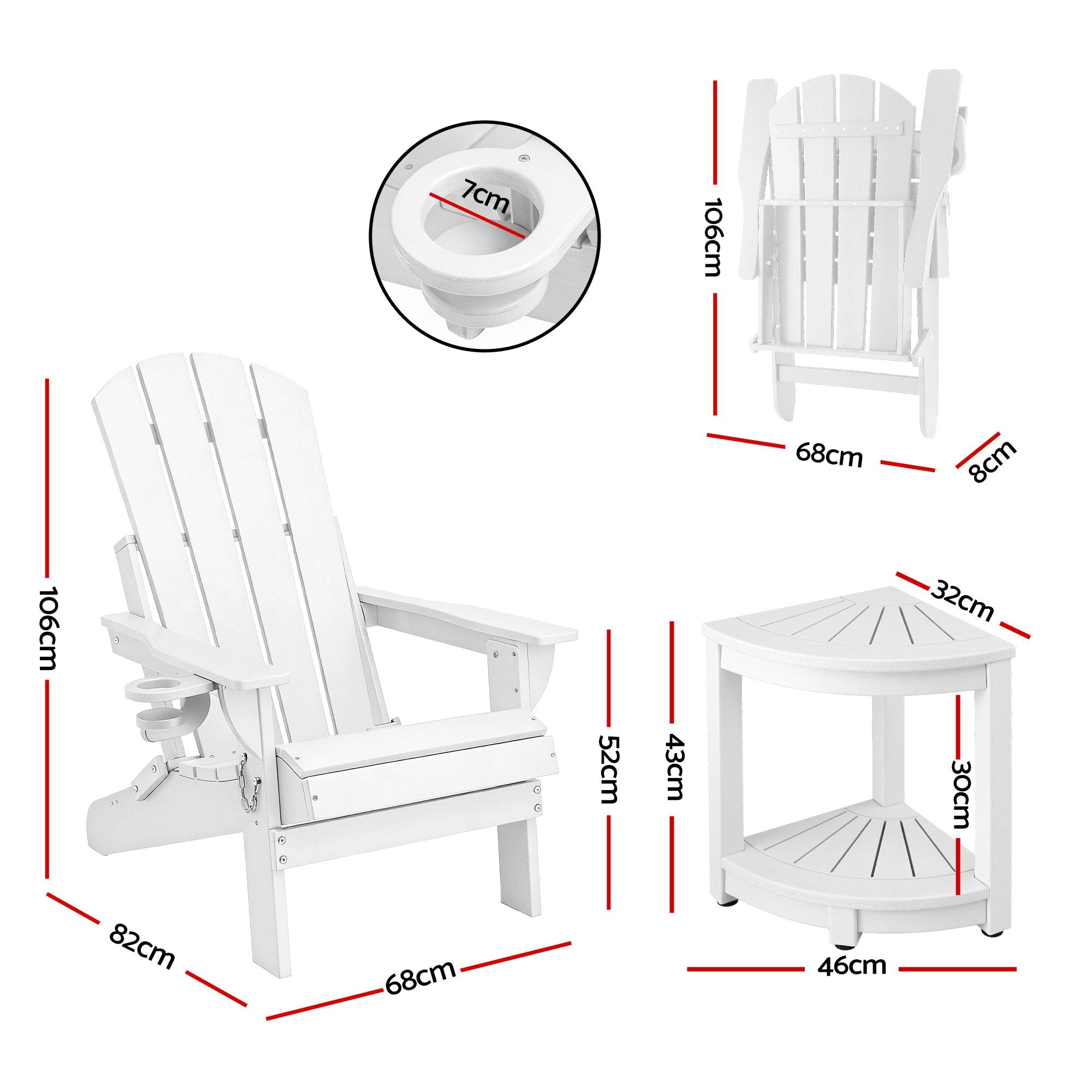 Outdoor Table and Chairs HDPE Folding Adirondack Beach Chair Patio Furniture White - Furniture > Outdoor > Outdoor Chairs - Rivercity House & Home Co. (ABN 18 642 972 209) - Affordable Modern Furniture Australia