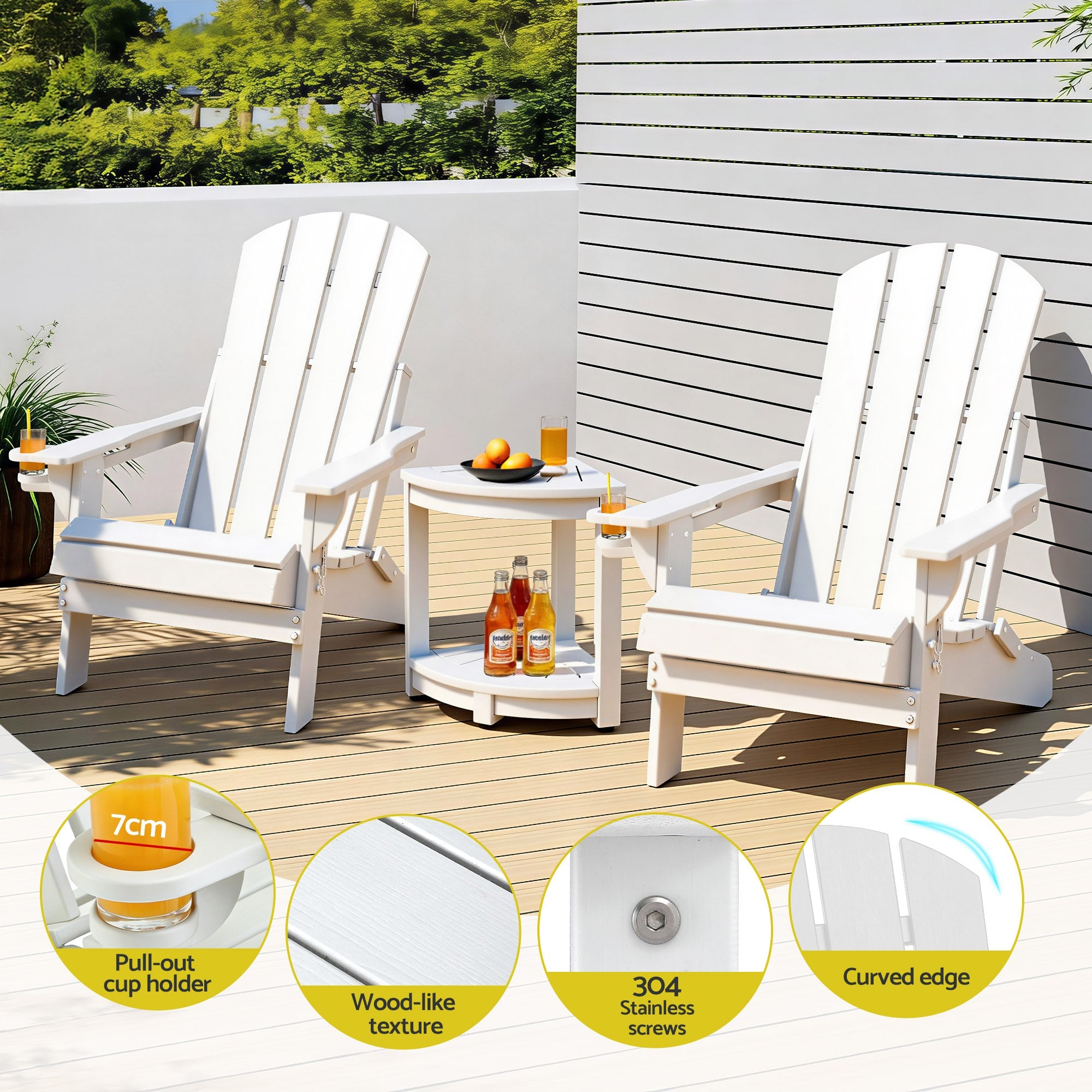 Outdoor Table and Chairs HDPE Folding Adirondack Beach Chair Patio Furniture White - Furniture > Outdoor > Outdoor Chairs - Rivercity House & Home Co. (ABN 18 642 972 209) - Affordable Modern Furniture Australia