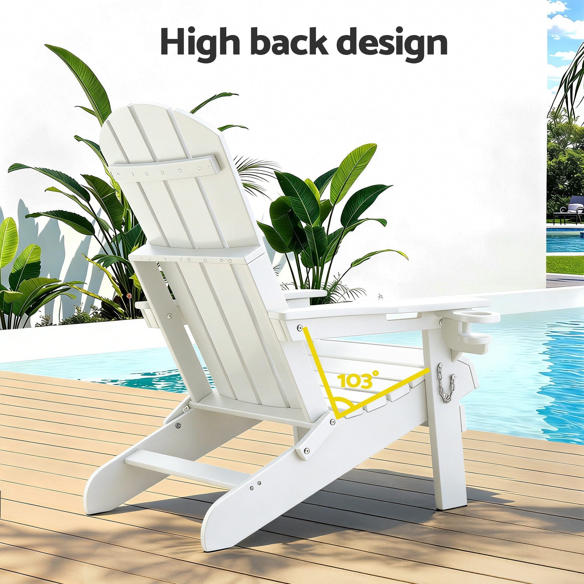Outdoor Table and Chairs HDPE Folding Adirondack Beach Chair Patio Furniture White - Furniture > Outdoor > Outdoor Chairs - Rivercity House & Home Co. (ABN 18 642 972 209) - Affordable Modern Furniture Australia