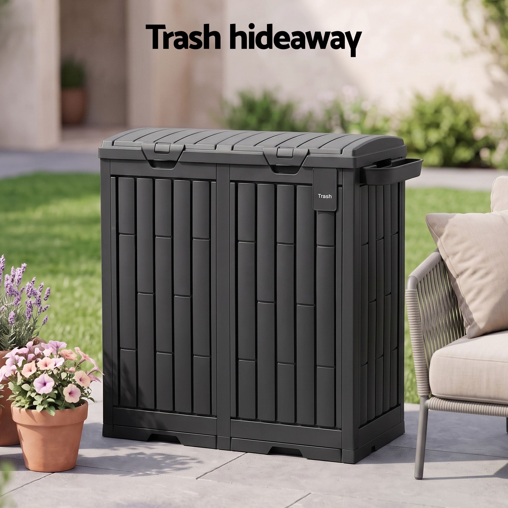 Outdoor Trash Cans Dual Compartment Trash Can 220L Black - Furniture > Outdoor > Outdoor Storage Boxes - Rivercity House & Home Co. (ABN 18 642 972 209) - Affordable Modern Furniture Australia