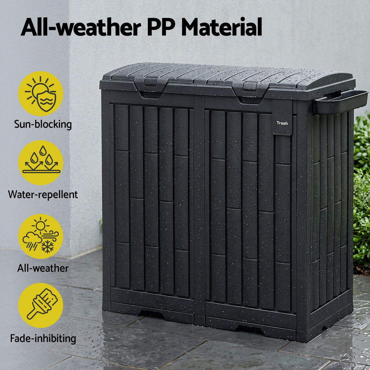 Outdoor Trash Cans Dual Compartment Trash Can 220L Black - Furniture > Outdoor > Outdoor Storage Boxes - Rivercity House & Home Co. (ABN 18 642 972 209) - Affordable Modern Furniture Australia