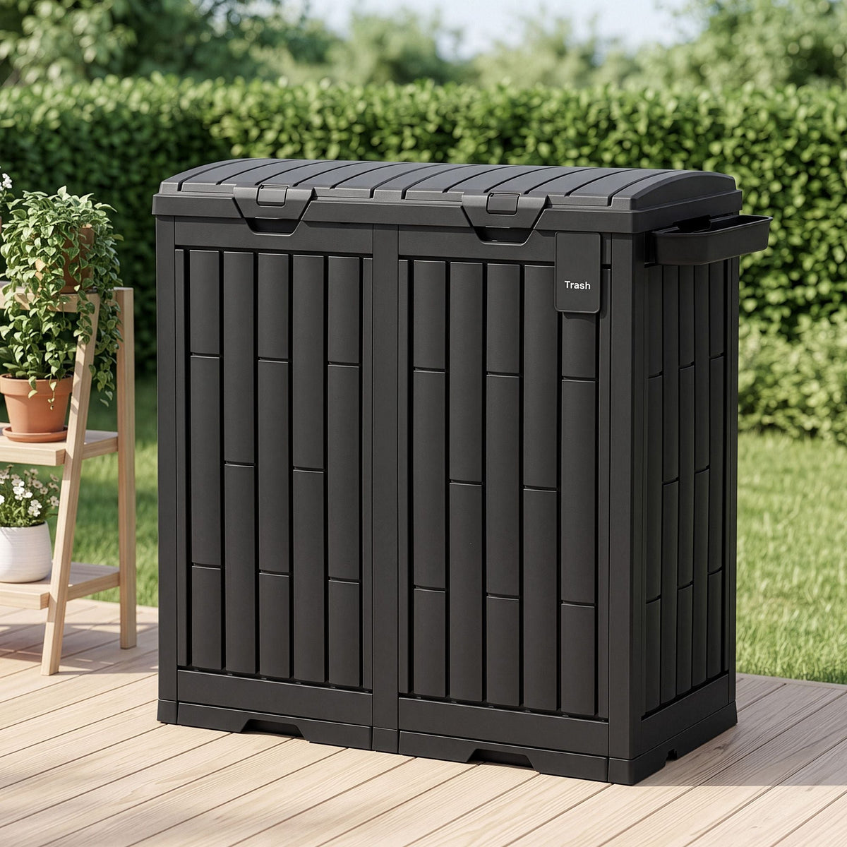 Outdoor Trash Cans Dual Compartment Trash Can 220L Black - Furniture > Outdoor > Outdoor Storage Boxes - Rivercity House & Home Co. (ABN 18 642 972 209) - Affordable Modern Furniture Australia