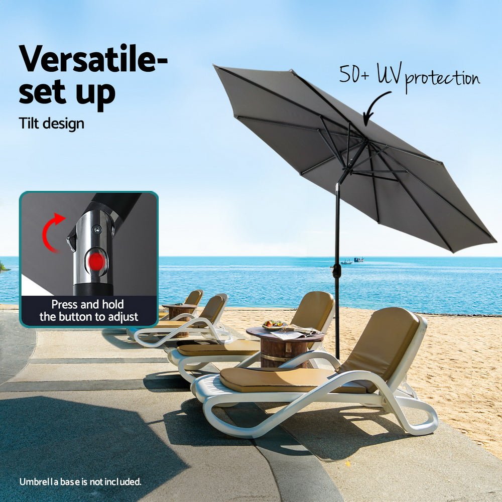 Outdoor Umbrella 2.7m Beach Pole Garden Tilt Sun Patio UV Charcoal - Home & Garden > Shading > Umbrellas & Sunshades - Rivercity House & Home Co. (ABN 18 642 972 209) - Affordable Modern Furniture Australia