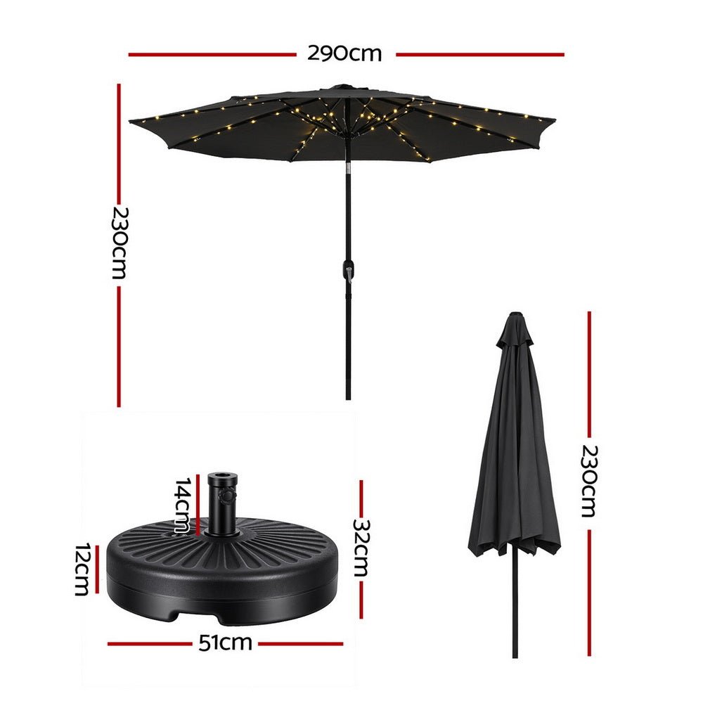 Outdoor Umbrella 2.9m Market Umbrella with Base String Light Black - Home & Garden > Shading > Umbrellas & Sunshades - Rivercity House & Home Co. (ABN 18 642 972 209) - Affordable Modern Furniture Australia