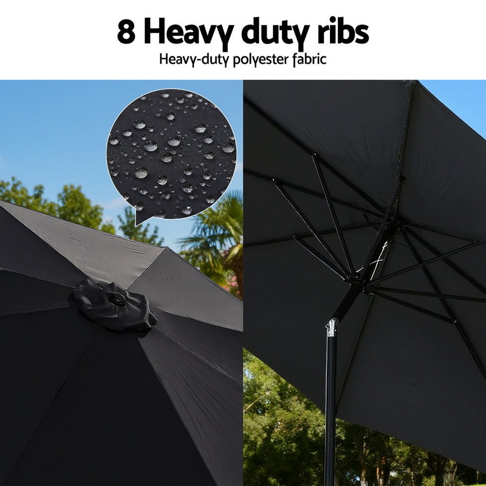 Outdoor Umbrella 2.9m Market Umbrella with Base String Light Black - Home & Garden > Shading > Umbrellas & Sunshades - Rivercity House & Home Co. (ABN 18 642 972 209) - Affordable Modern Furniture Australia