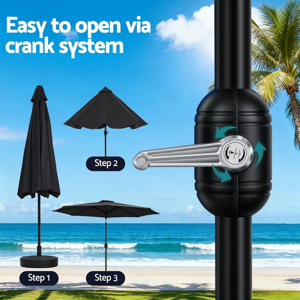 Outdoor Umbrella 2.9m Market Umbrella with Base String Light Black - Home & Garden > Shading > Umbrellas & Sunshades - Rivercity House & Home Co. (ABN 18 642 972 209) - Affordable Modern Furniture Australia