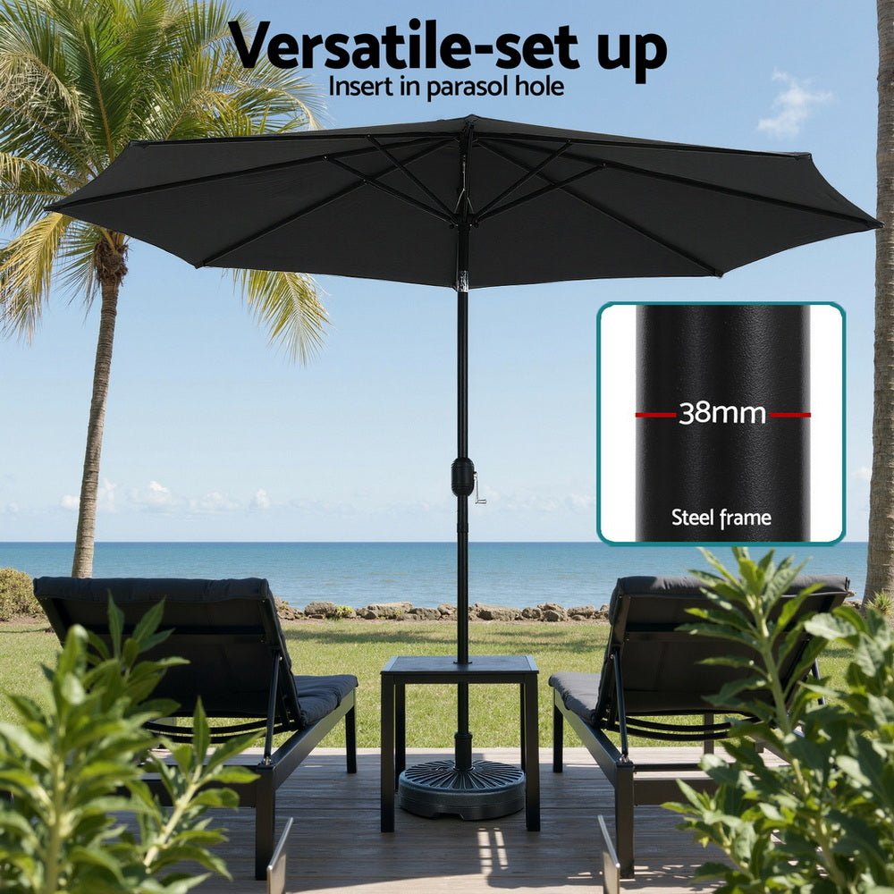 Outdoor Umbrella 2.9m Market Umbrella with Base String Light Black - Home & Garden > Shading > Umbrellas & Sunshades - Rivercity House & Home Co. (ABN 18 642 972 209) - Affordable Modern Furniture Australia