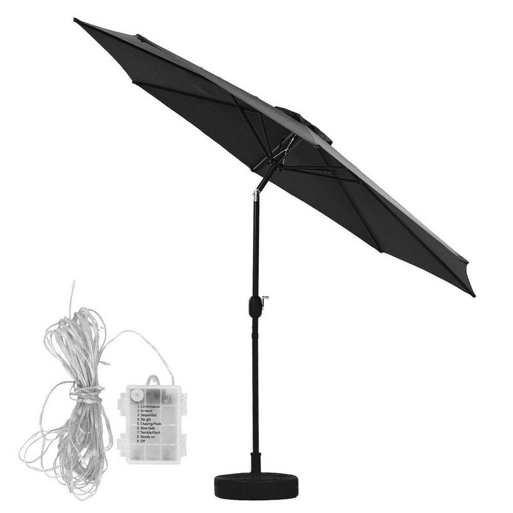 Outdoor Umbrella 2.9m Market Umbrella with Base String Light Black - Home & Garden > Shading > Umbrellas & Sunshades - Rivercity House & Home Co. (ABN 18 642 972 209) - Affordable Modern Furniture Australia