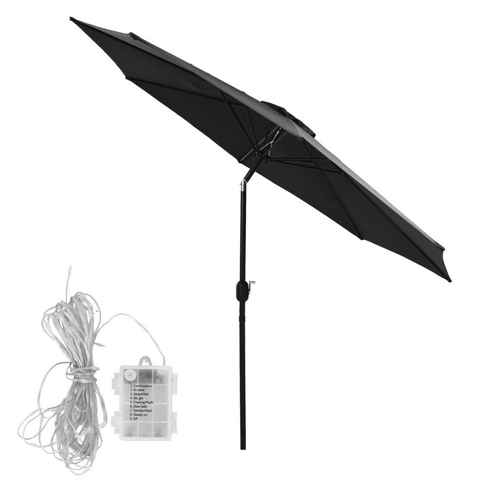 Outdoor Umbrella 2.9m Market Umbrella with String Light Tilt Black - Home & Garden > Shading > Umbrellas & Sunshades - Rivercity House & Home Co. (ABN 18 642 972 209) - Affordable Modern Furniture Australia