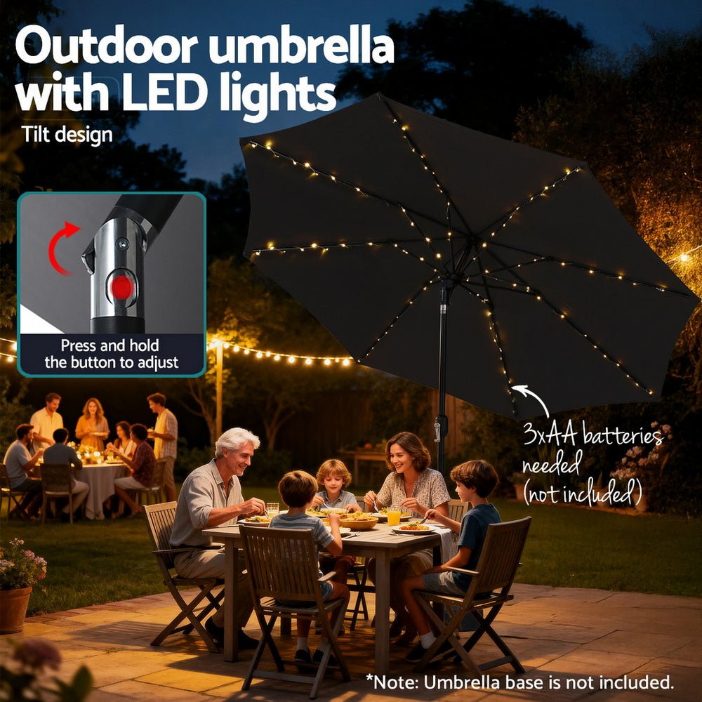 Outdoor Umbrella 2.9m Market Umbrella with String Light Tilt Black - Home & Garden > Shading > Umbrellas & Sunshades - Rivercity House & Home Co. (ABN 18 642 972 209) - Affordable Modern Furniture Australia