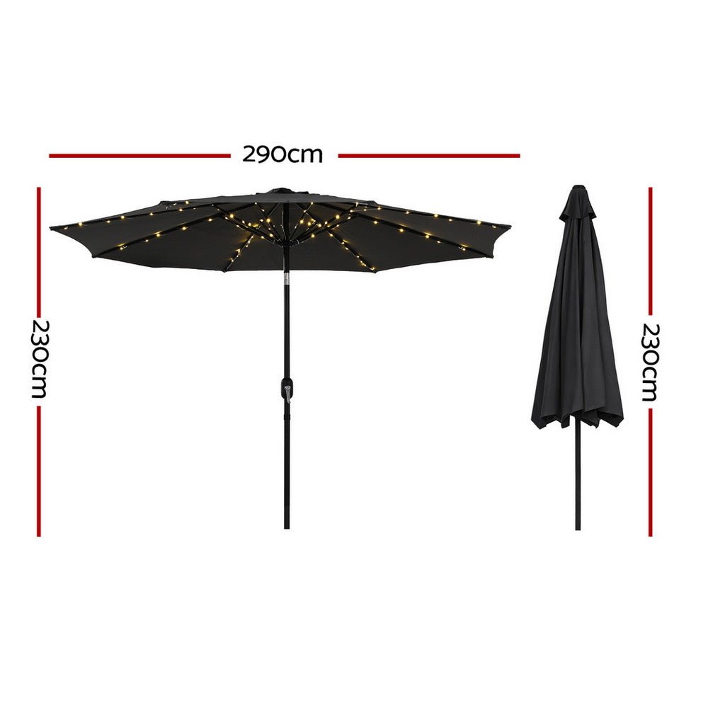Outdoor Umbrella 2.9m Market Umbrella with String Light Tilt Black - Home & Garden > Shading > Umbrellas & Sunshades - Rivercity House & Home Co. (ABN 18 642 972 209) - Affordable Modern Furniture Australia