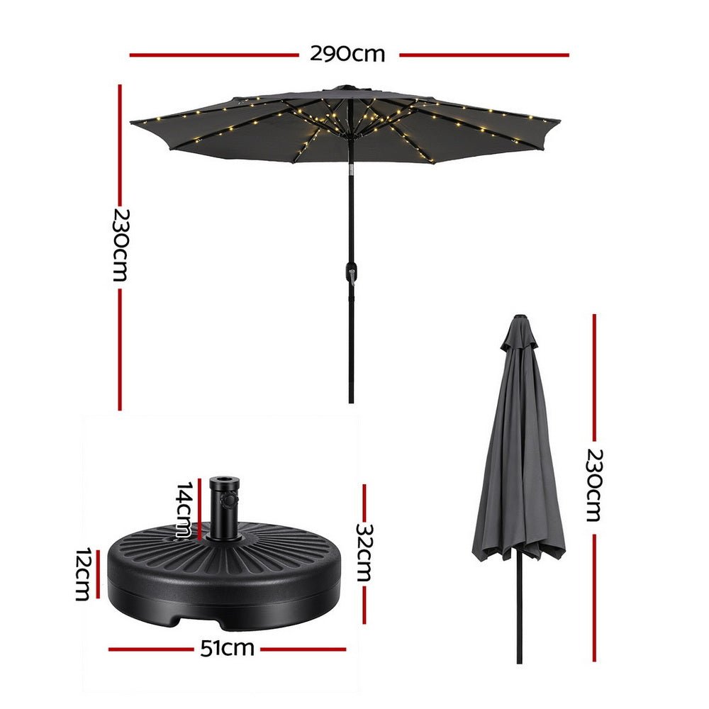 Outdoor Umbrella 2.9m Market Umbrella with String Light Tilt Charcoal Shade - Home & Garden > Shading > Umbrellas & Sunshades - Rivercity House & Home Co. (ABN 18 642 972 209) - Affordable Modern Furniture Australia