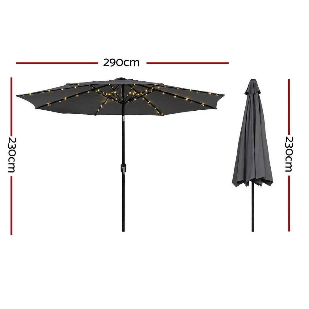 Outdoor Umbrella 2.9m Market Umbrella with String Light Tilt Charcoal Shade - Home & Garden > Shading > Umbrellas & Sunshades - Rivercity House & Home Co. (ABN 18 642 972 209) - Affordable Modern Furniture Australia