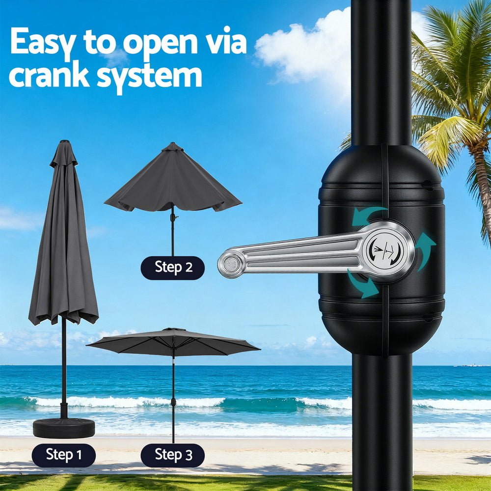 Outdoor Umbrella 2.9m Market Umbrella with String Light Tilt Charcoal Shade - Home & Garden > Shading > Umbrellas & Sunshades - Rivercity House & Home Co. (ABN 18 642 972 209) - Affordable Modern Furniture Australia