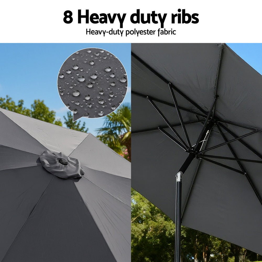 Outdoor Umbrella 2.9m Market Umbrella with String Light Tilt Charcoal Shade - Home & Garden > Shading > Umbrellas & Sunshades - Rivercity House & Home Co. (ABN 18 642 972 209) - Affordable Modern Furniture Australia