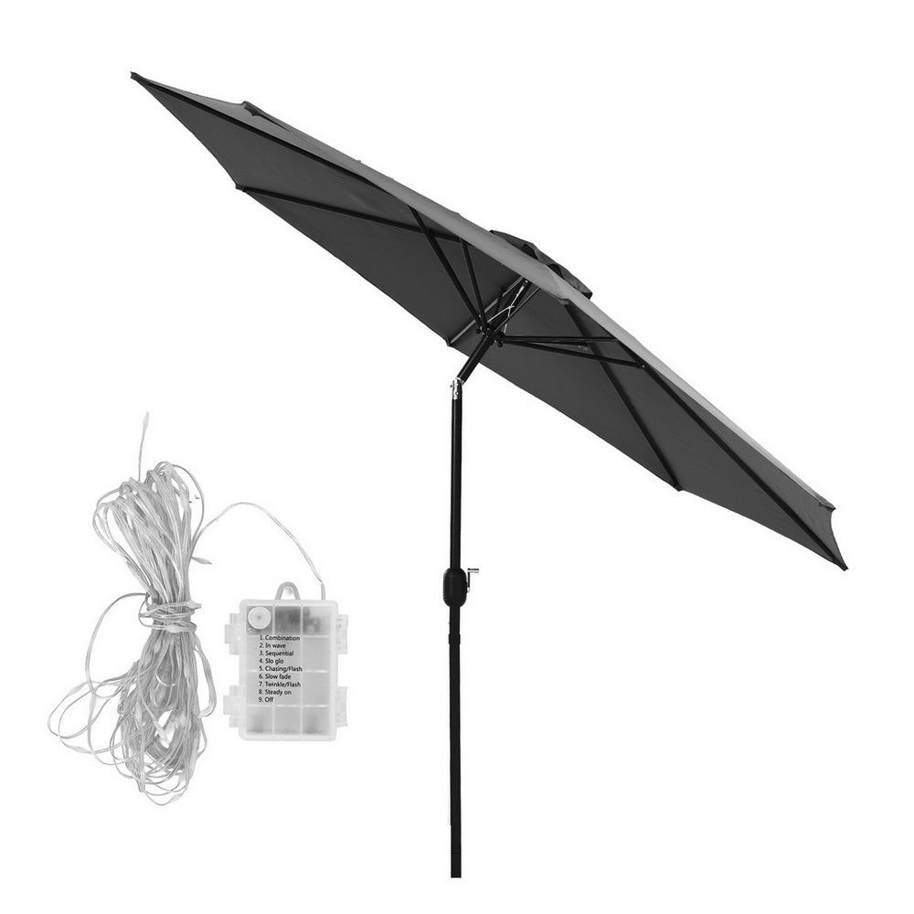 Outdoor Umbrella 2.9m Market Umbrella with String Light Tilt Charcoal Shade - Home & Garden > Shading > Umbrellas & Sunshades - Rivercity House & Home Co. (ABN 18 642 972 209) - Affordable Modern Furniture Australia