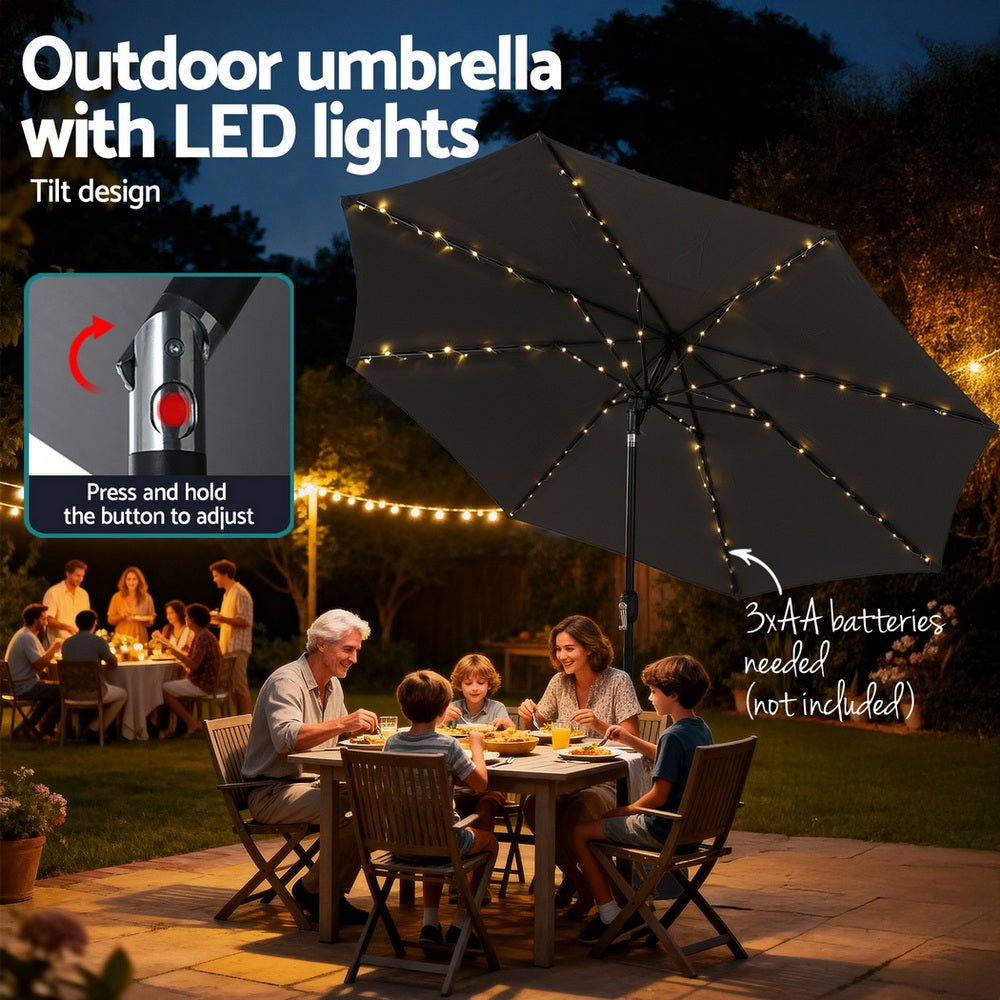 Outdoor Umbrella 2.9m Market Umbrella with String Light Tilt Charcoal Shade - Home & Garden > Shading > Umbrellas & Sunshades - Rivercity House & Home Co. (ABN 18 642 972 209) - Affordable Modern Furniture Australia