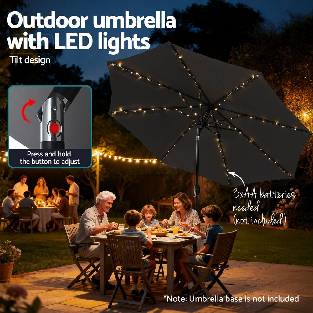 Outdoor Umbrella 2.9m Market Umbrella with String Light Tilt Charcoal Shade - Home & Garden > Shading > Umbrellas & Sunshades - Rivercity House & Home Co. (ABN 18 642 972 209) - Affordable Modern Furniture Australia